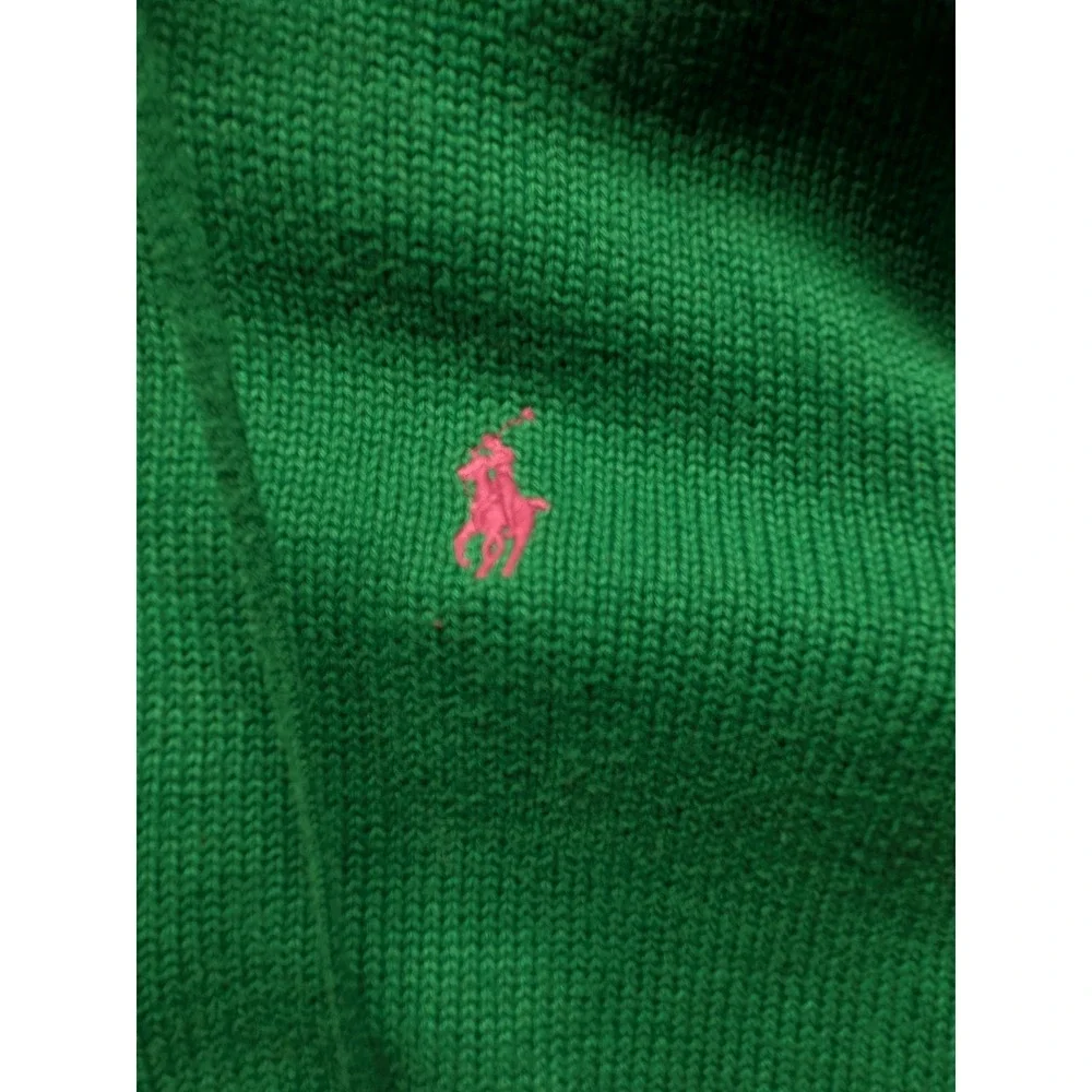 Ralph Lauren Sport Green Cotton Knit Full Zip Hoodie Pink Pony Kids M Women XS
